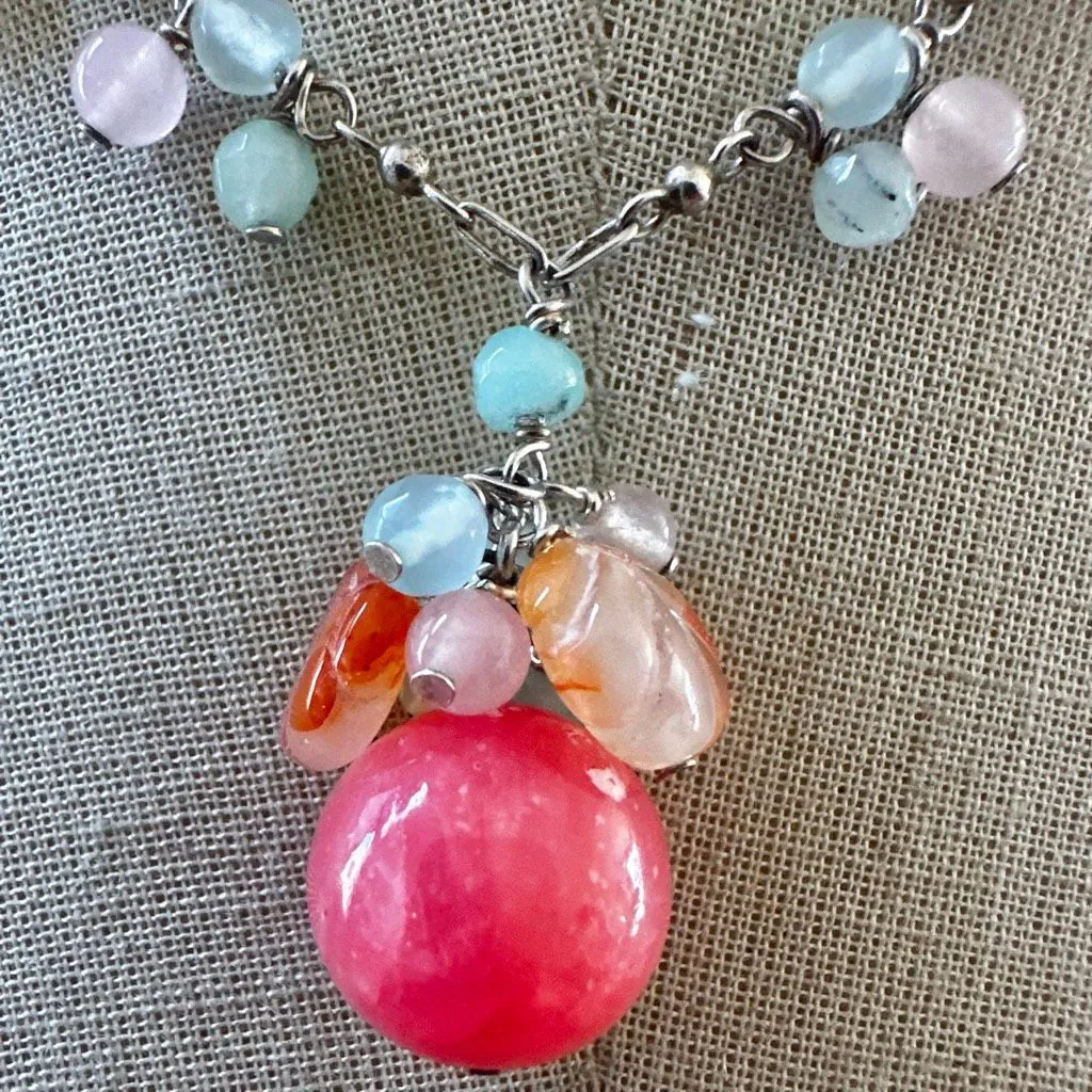 QG Sterling Silver Gemstone Cluster Necklace - Image 3