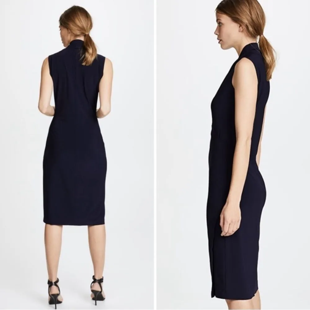 Norma Kamali Sleeveless Side Draped V Neck Faux Wrap Black Midi Dress NWT Size M - Image 13