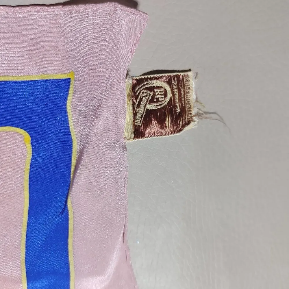 Vintage Small Craventte Silk BG Creation Scarf Pink Blue Teal Geometric Design - Image 4