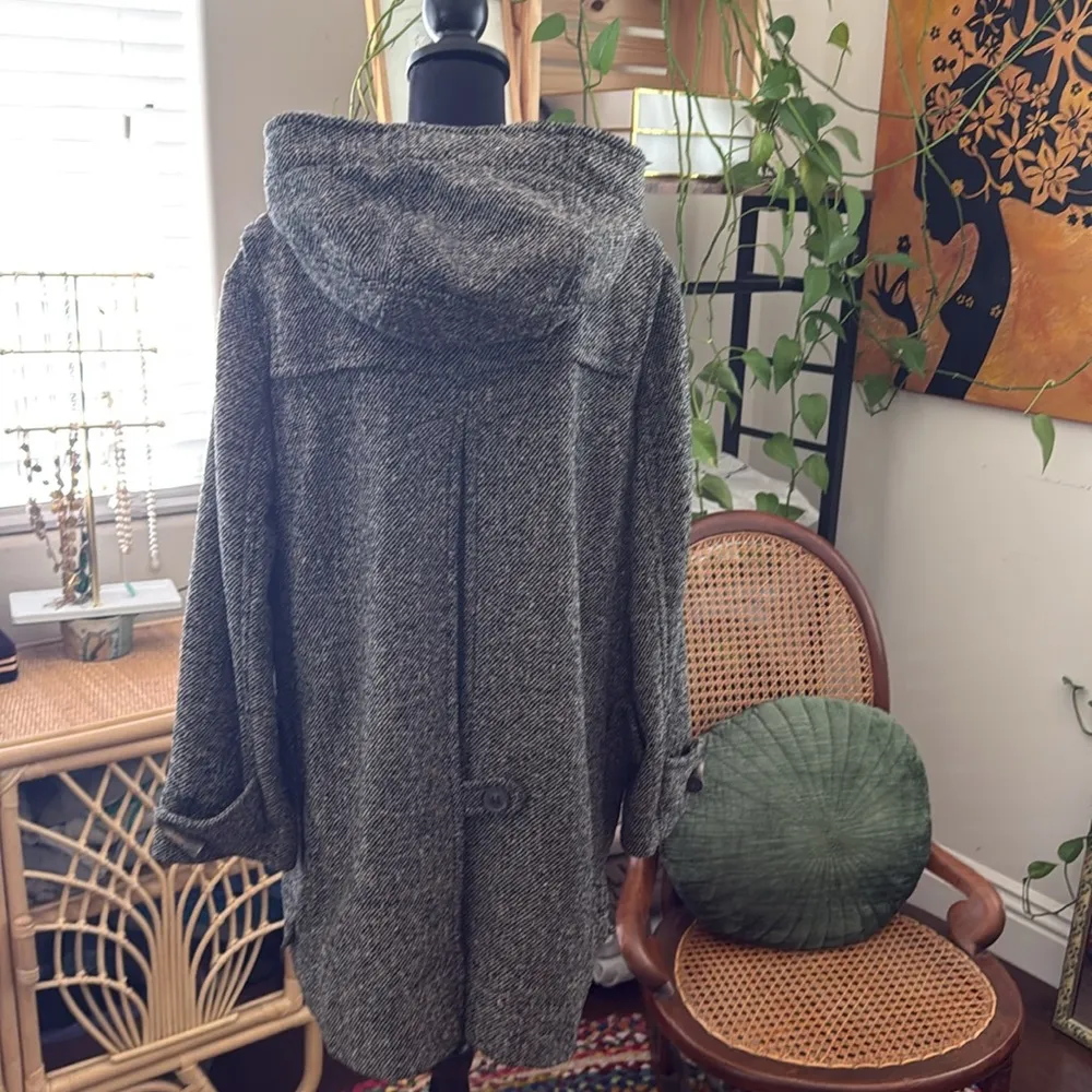Whistles Black & Gray Tweed Toggle Horn Button Up Hooded Pea Coat Size 4 - Image 2