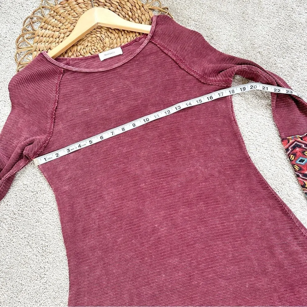Hailey&Co Waffle Knit Washed Boho Burgundy Red Long Sleeve Mini Dress Size L Size L - Image 9