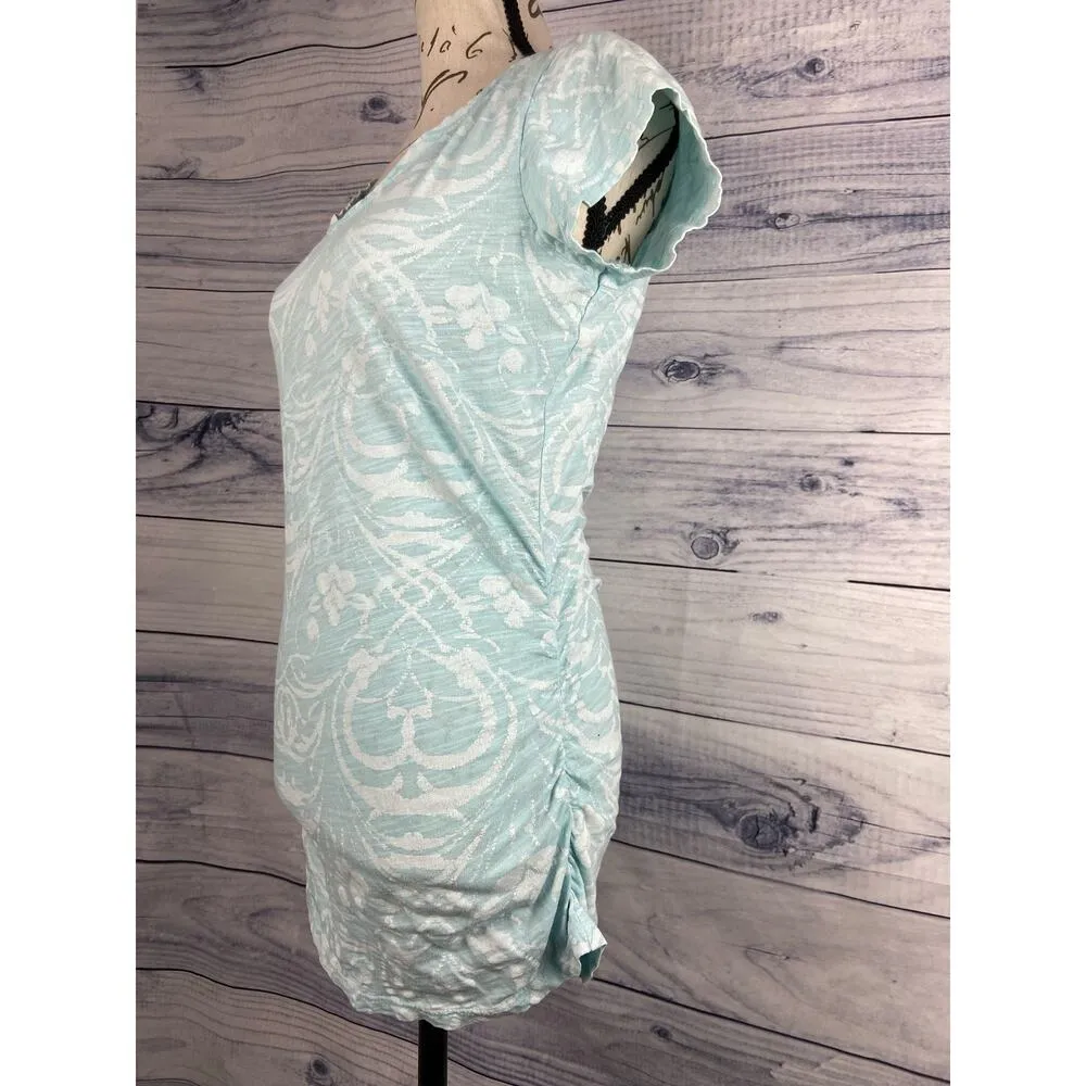 Fresh Produce Ruched Side Shirt Womens XS V Neck Cap Sleeve 100% Cotton - Image 4