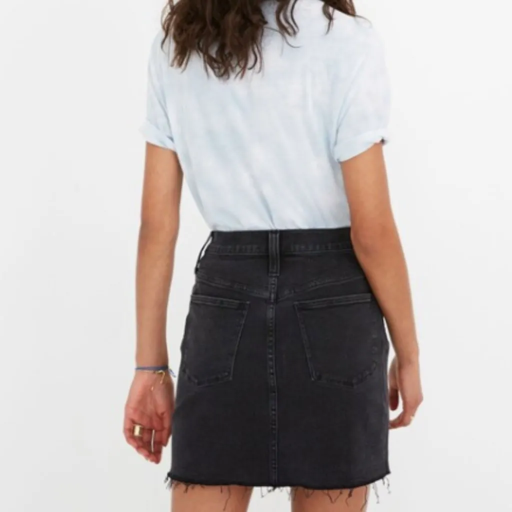 Madewell Stretch Denim Skirt Black Ashcraft Wash Raw Hem Size 23 Jean Mini Cute - Image 2