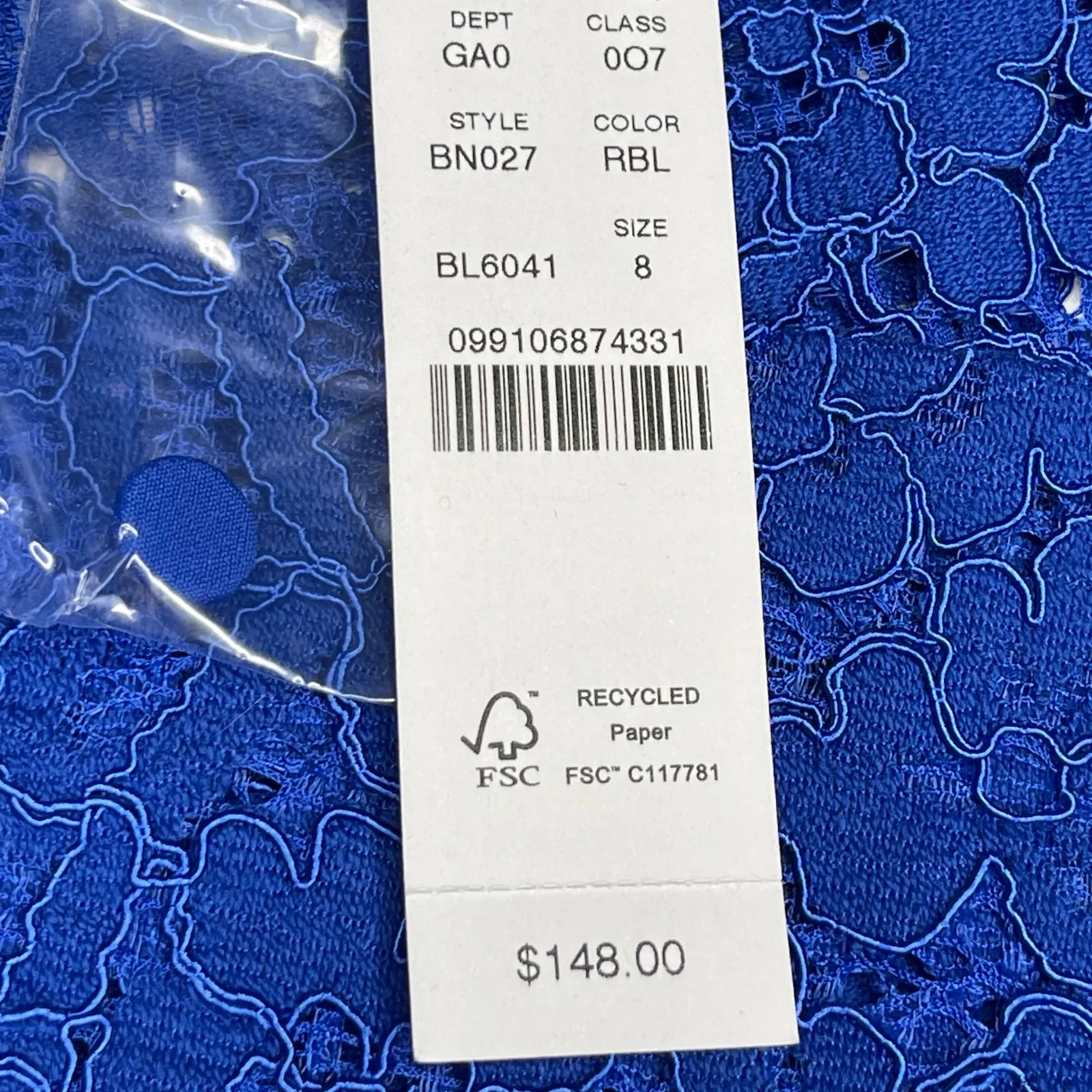 J. Crew Lace Top Long Sleeve Blue size 8 scalloped mock neck New - Image 5