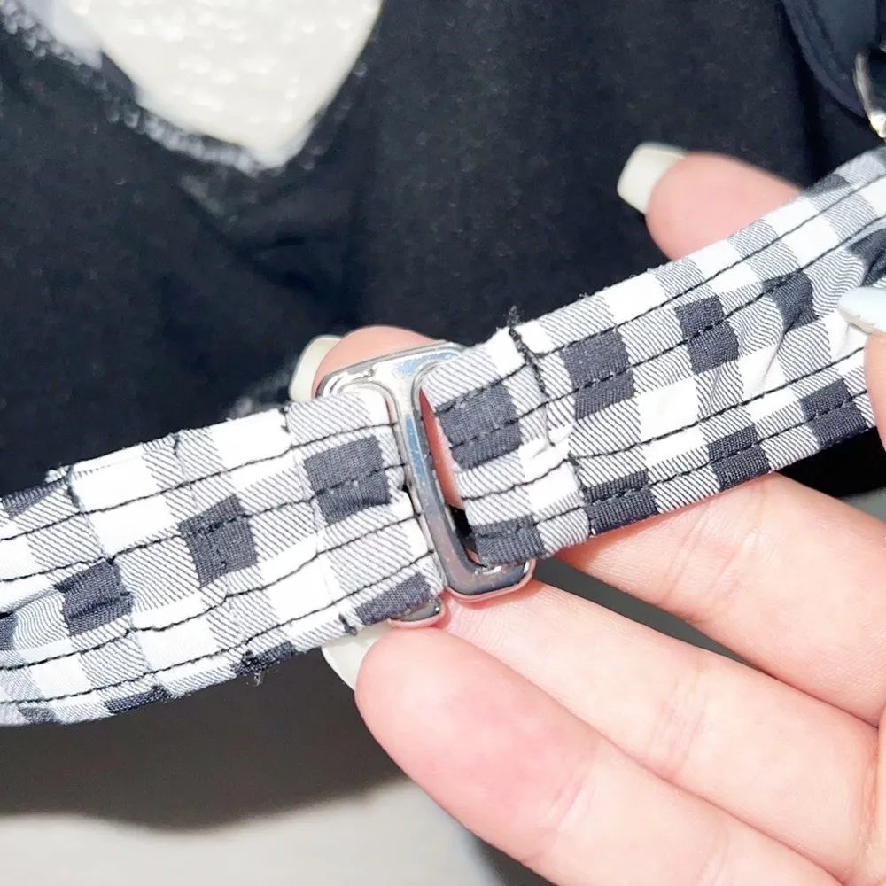 Tinibikini Swimwear Gingham Black White Choker Style V Neck Bikini Top - Image 6