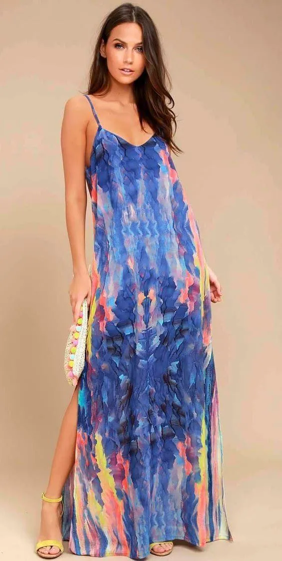 Lulus Abstract Sunset Maxi Dress With Slit - Image 6