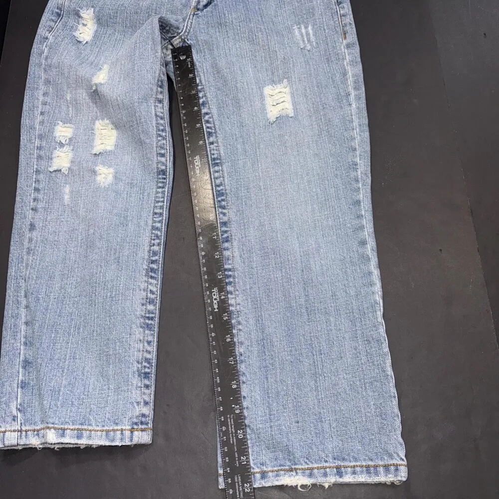 Z Cavaricci Distressed Y2K Boho Vintage 2000s Jean Pants Capris Size 5 Blue - Image 7