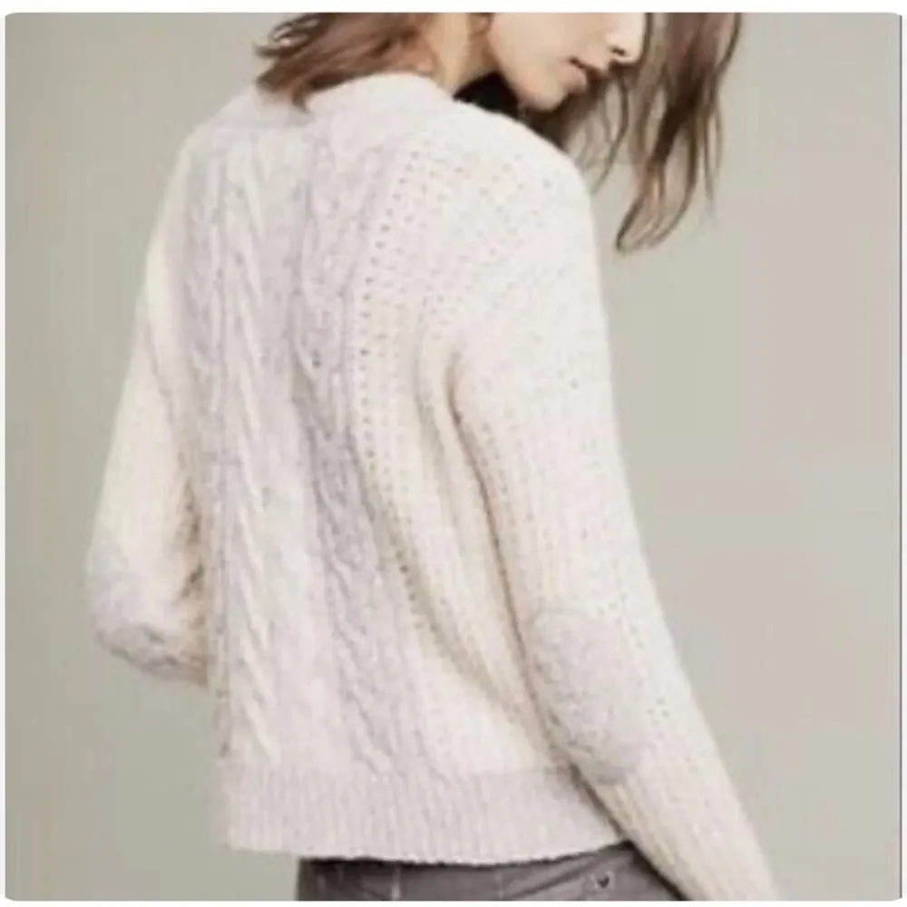 Anthropologie Sleeping on Snow M Cable Knit Pullover Sweater Gray Ivory $168 - Image 2