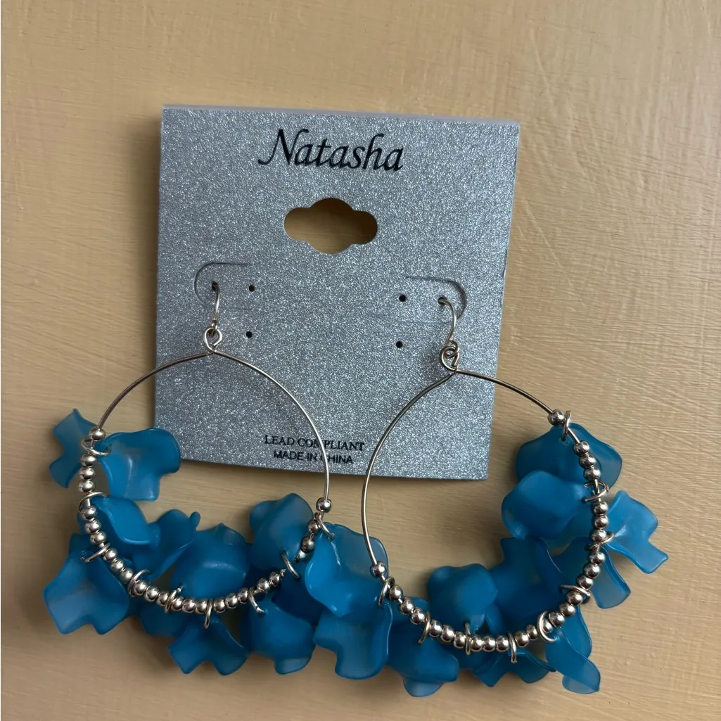 Natasha Couture‎ Gold and Blue Floral Earrings - Image 3