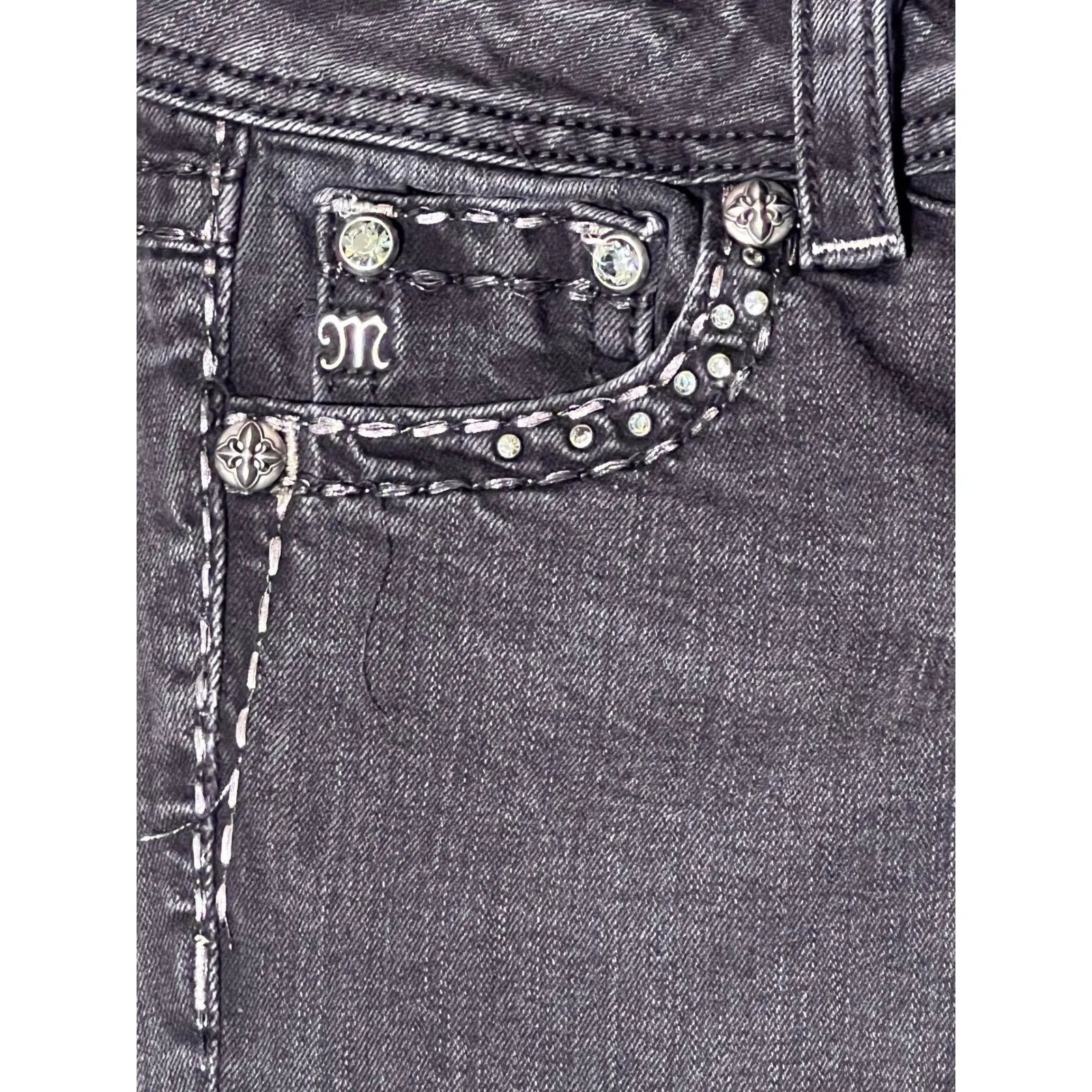 Miss Me Embellished Skinny Jeans Black Size 26 Rhinestone Studded Denim Bling - Image 4