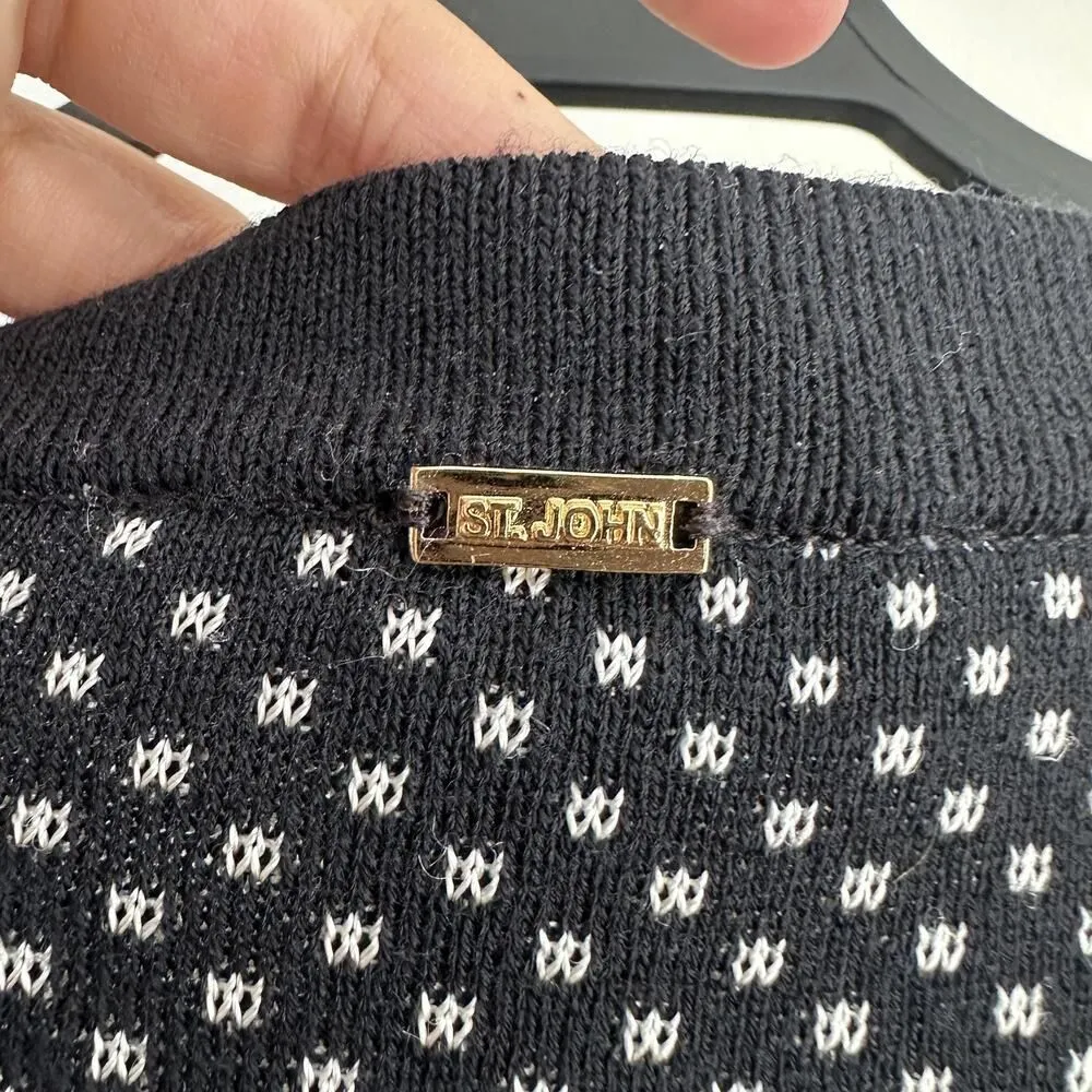 St John Sport Sweater Jacket Large Black White Zip Up Wool Blend Knit Career - Image 8