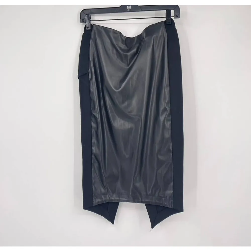 Gracia  Vegan Leather Knit Pencil Skirt Womens Sz M Black Crossover Back New - Image 2
