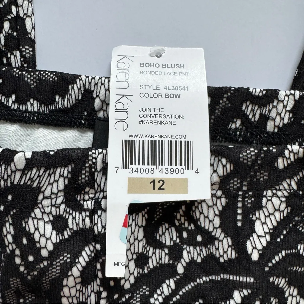 Karen Kane Black and White Floral Lace Boho Print Ponte Pants Size 12 NWT - Image 3