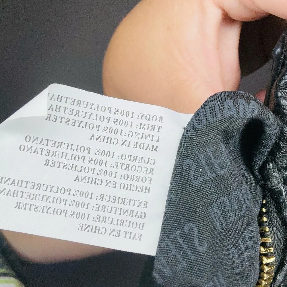 STEVE MADDEN Women's Black Embossed Faux Leather Gold Accent Handbag Purse - Image 2