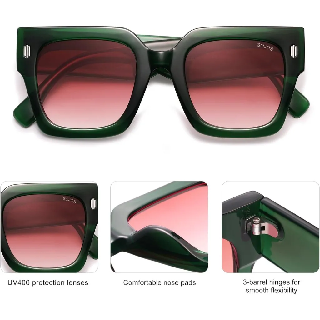 Women's Green Frame/Pink Grading Lens Vintage Oversized Square Sunglasses - Image 3