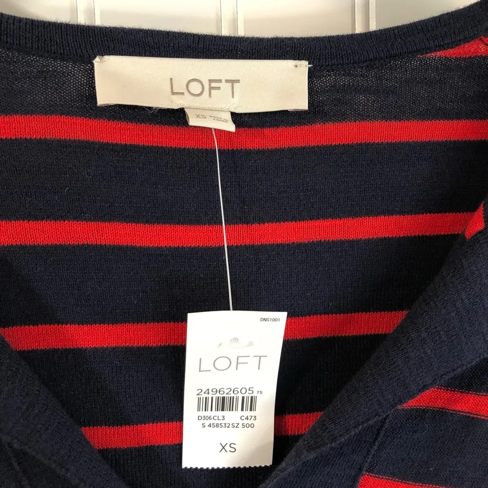 Tasseled Tie Neck Tunic Striped Sweater XS - Image 4