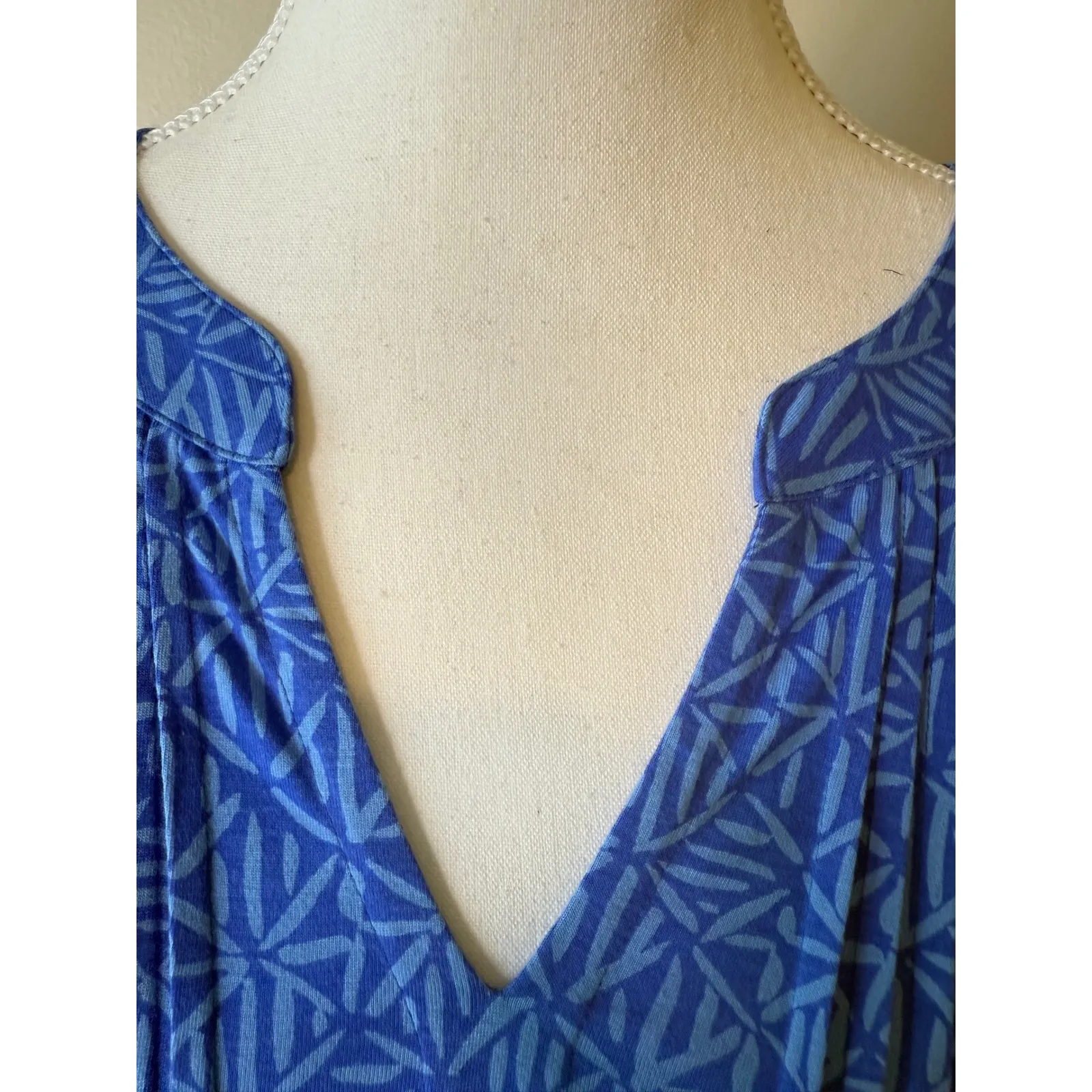 Lilly Pulitzer Blue Cotton Long Sleeve V-Neck Dress Geometric Print Medium Tunic - Image 6