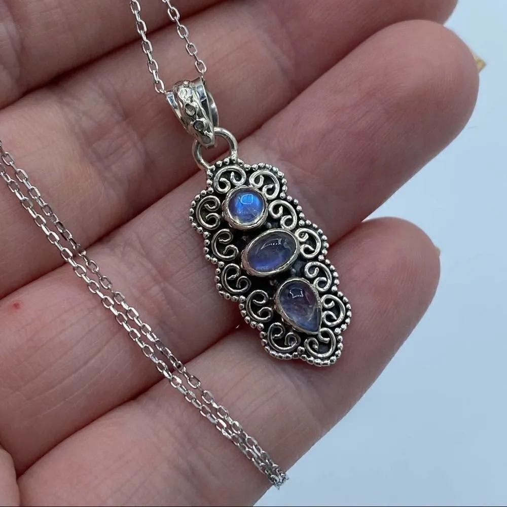 Bali Design Moonstone Solid Sterling Silver Necklace Silver - Image 5