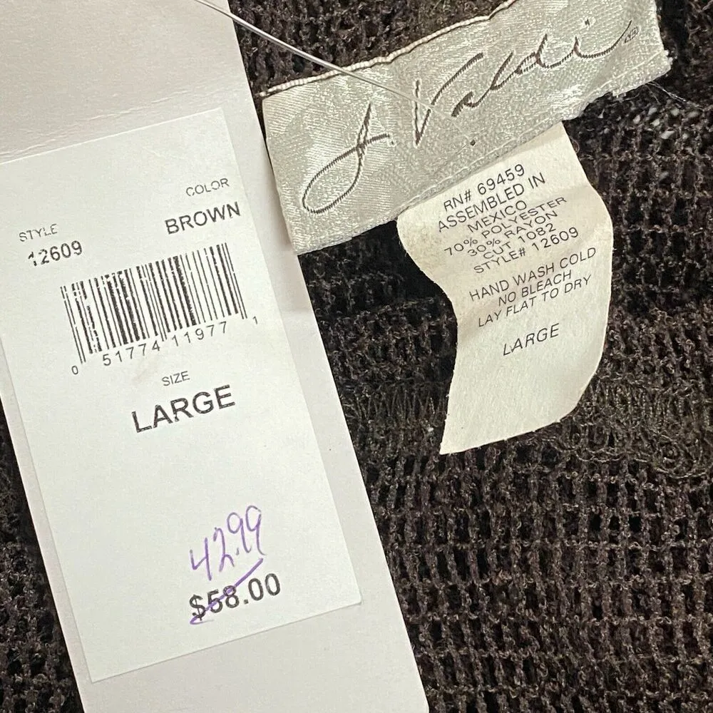 J. Valdi Brown Swim Coverup Women's Sz Large Open Knit See Through Cruise Beachy - Image 9