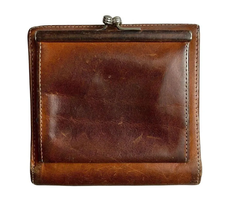 Vtg Dooney Bourke Wallet Pebbled Leather Cream Brown Tri Fold Cash Card Kisslock - Image 2