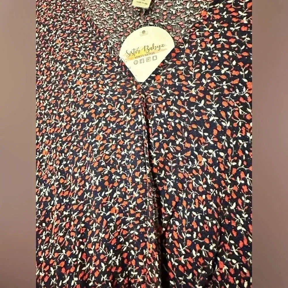 NWT Lazy Sundays Welcome the Season top long sleeve cinch waist navy size M - Image 2