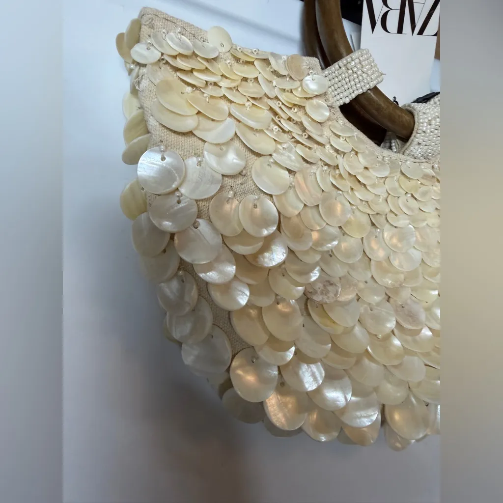 Zara Faux Mother of Pearl Shell Appliqué Bag Purse Crossbody Bohemian Festival - Image 8