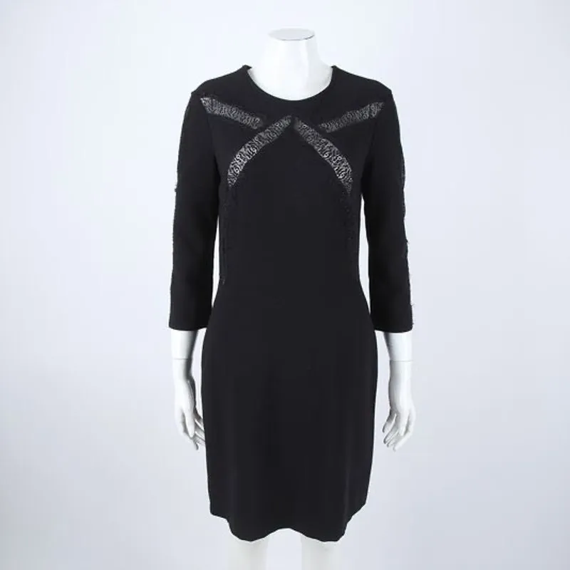 Sandro Paris Riri Mini Shift Dress Size 1 Black Lace Insert Minimalist Preppy - Image 3