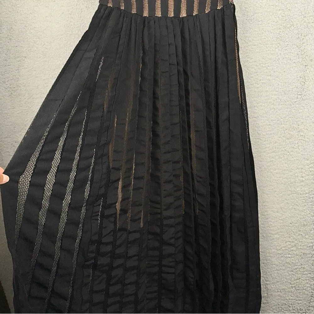 Tracy Reese Evening Dress Womens 4 Black Pleated Illusion Striped Knit Maxi - Image 4