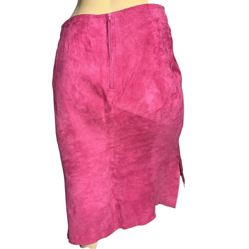 Stella Forest Size 40 8 M Pink Goat Skin Suede Embroidered Pencil Straight Skirt - Image 4