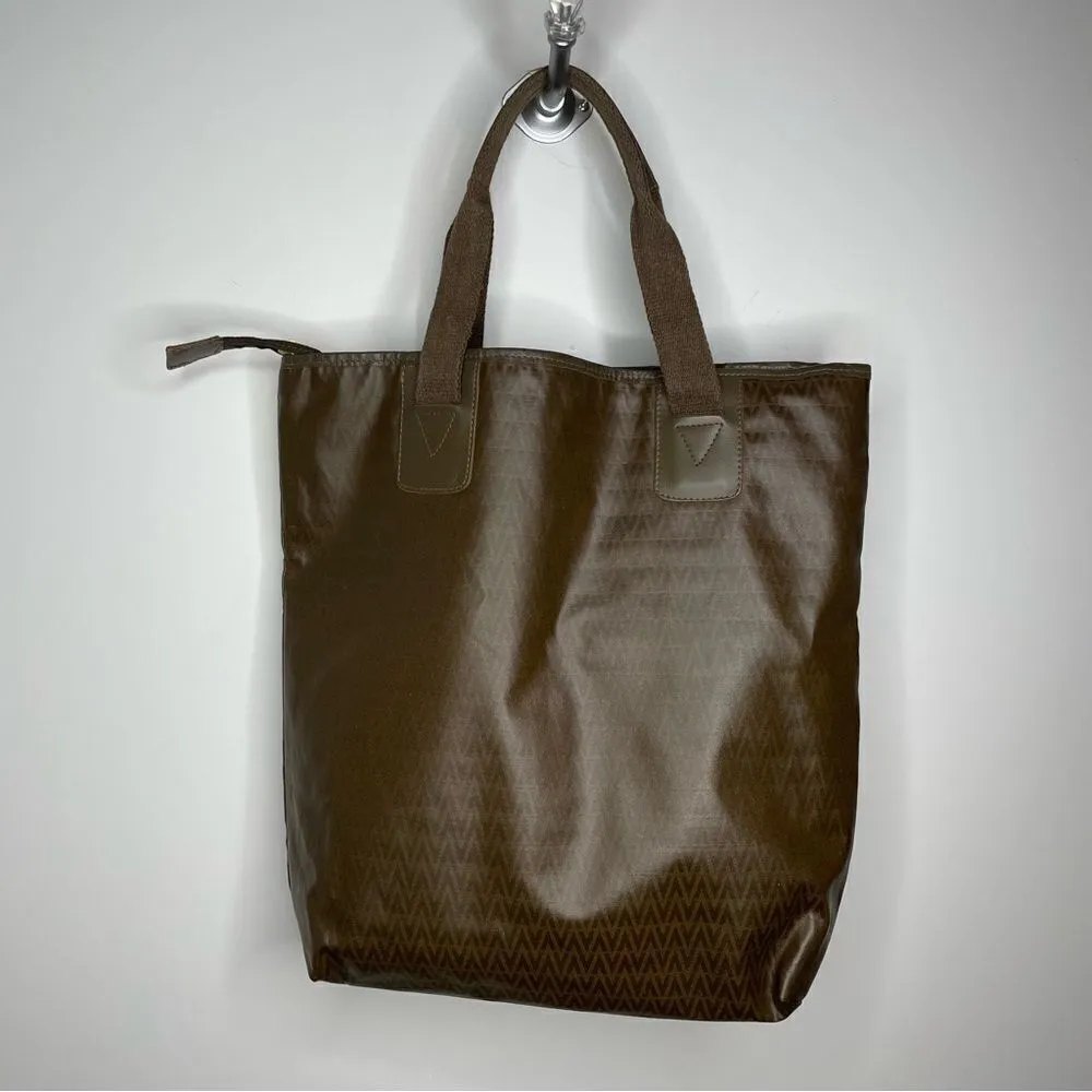 Valentino Vintage Large Coated Canvas Brown Bag Shoulder Purse V Logo Print - Image 8