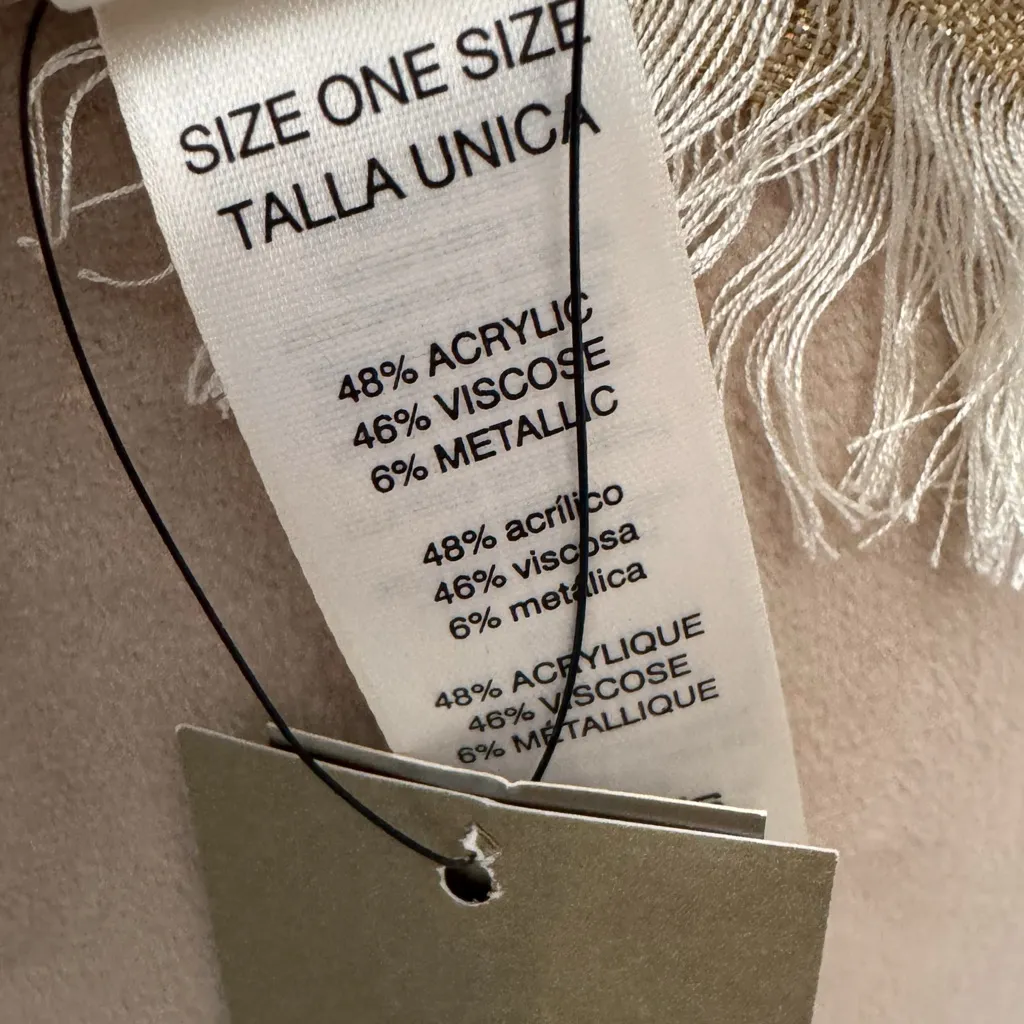 CHICOS Myra Scarf Gold Fringe Wrap Unique Yarn Fine Open Stitch Design New - Image 8