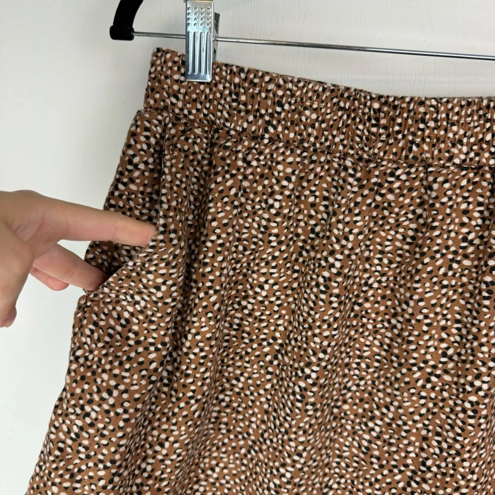 Tahari Womens 100% Linen Ruffle Tiered Skirt Sz Medium Brown Dotted Print - Image 5