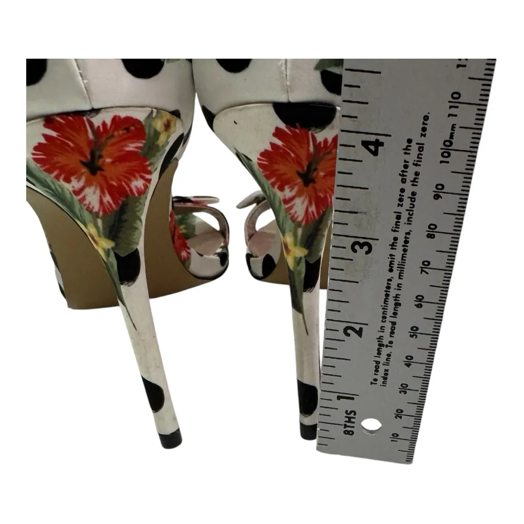Betsey John Hartley‎ WhiteFloral Ankle Tie Stiletto Heel Open Toe Heels Size 7.5 - Image 4