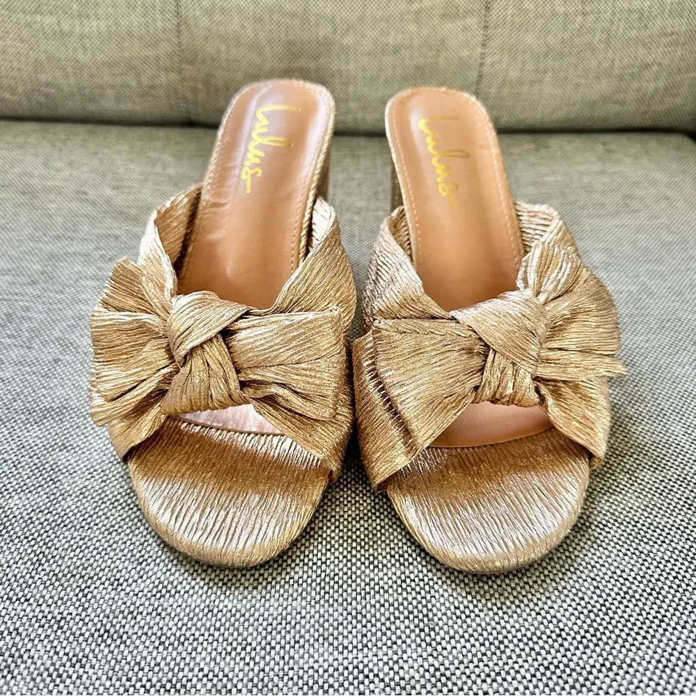 Lulu’s Dorothea Knotted High Heel Sandals Gold Size 8.5 - Image 3