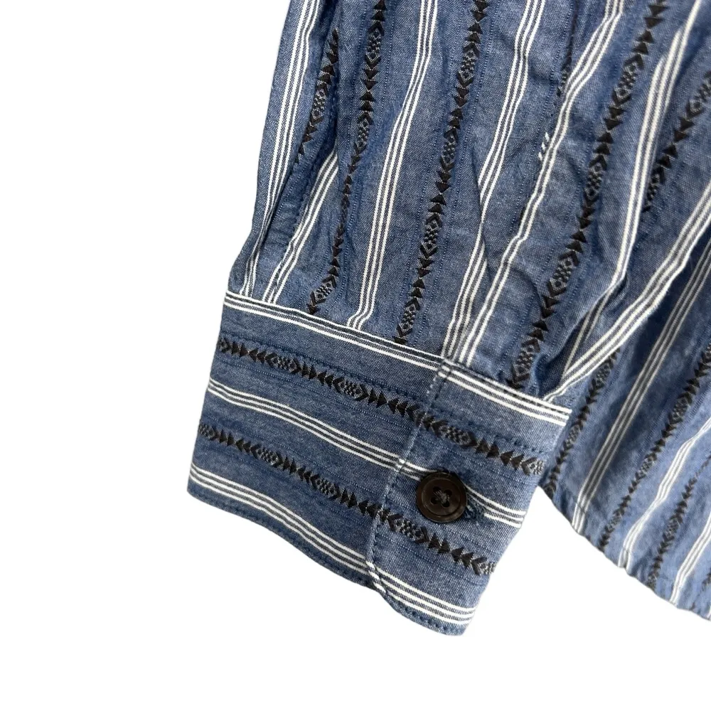 Shuttle Notes Womens Shirt Blue Embroidery Detail Striped Long Sleeve Casual Size M - Image 3