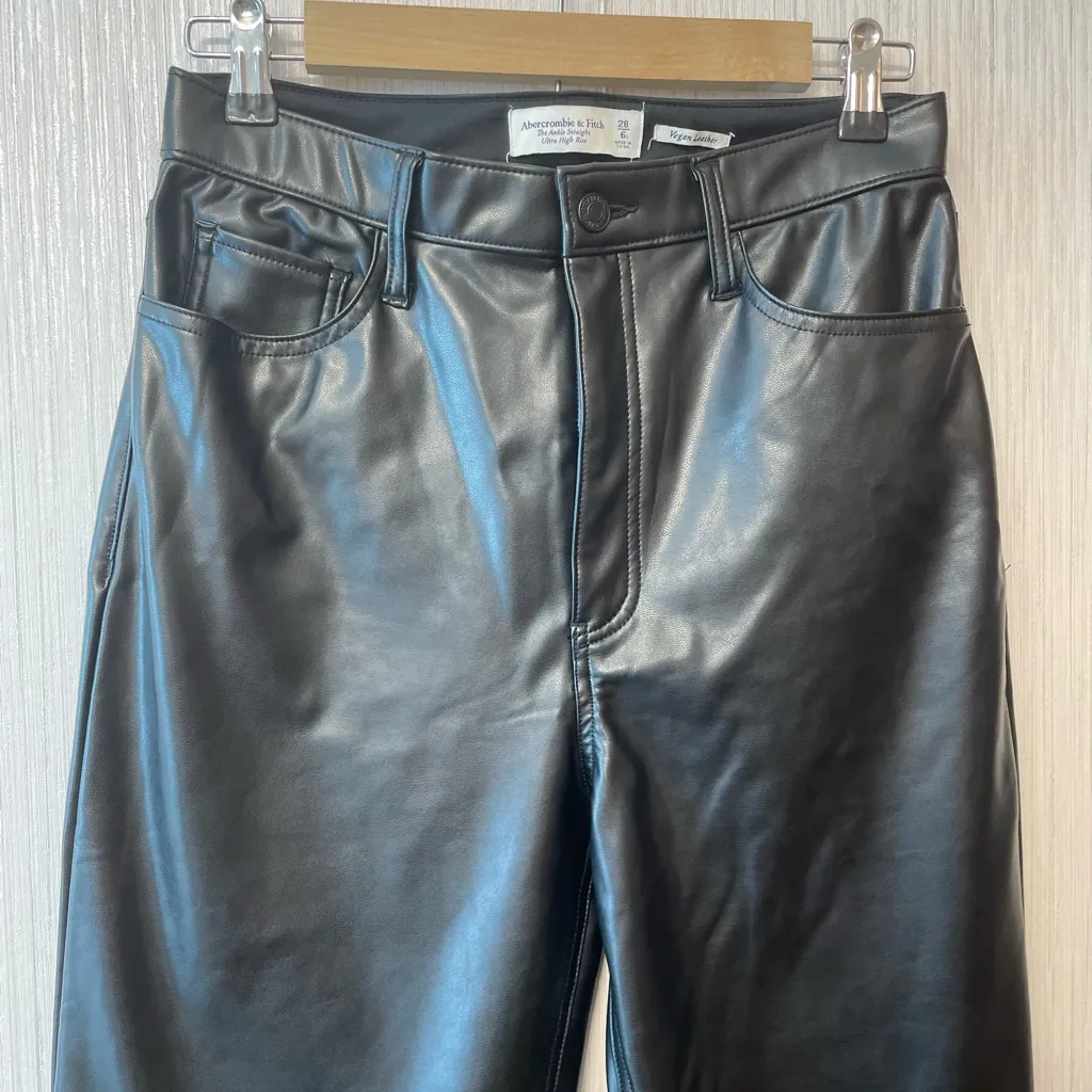 Abercrombie & Fitch Vegan Leather Pants Ultra High Rise Ankle Straight | Size 6L - Image 4