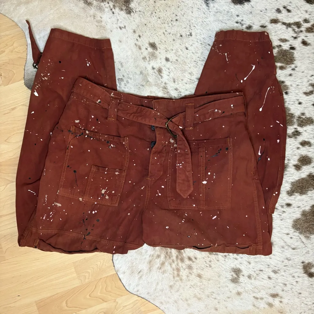 FREE PEOPLE Brown Painter Pants Size‎ 12 Boho Slouch - Image 2