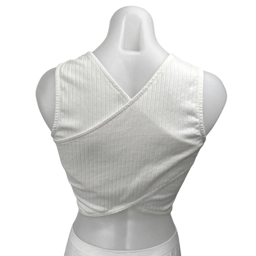 Atmos & Here Women's White Rib Knit Sleeveless Cami Camisole Crop Tank Top Sz 10 - Image 2