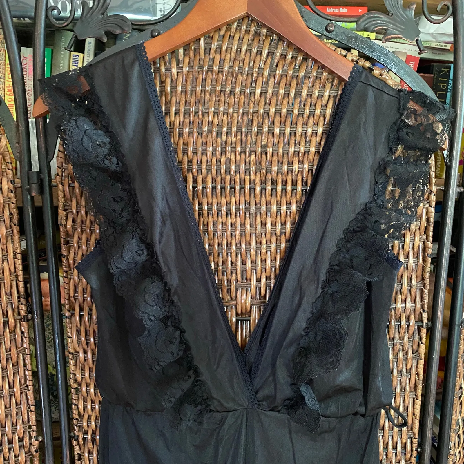 Size XS//Vintage 60s Black Sleepwear Pajama Jumpsuit - Image 4