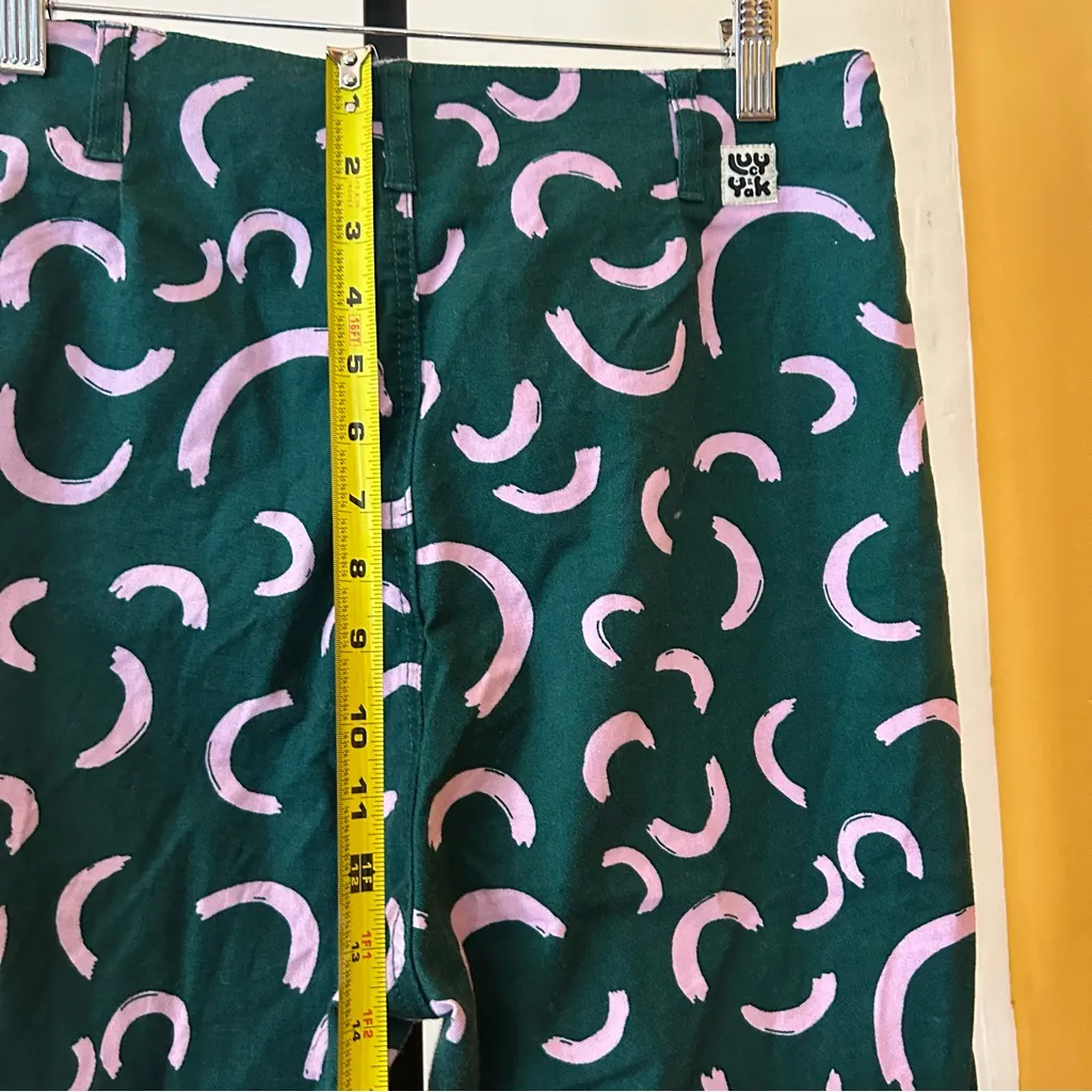 Lucy & Yak Camden Trouser Pants Organic Cotton Boho Luzon Print Green Pink 30R Size 30 - Image 8