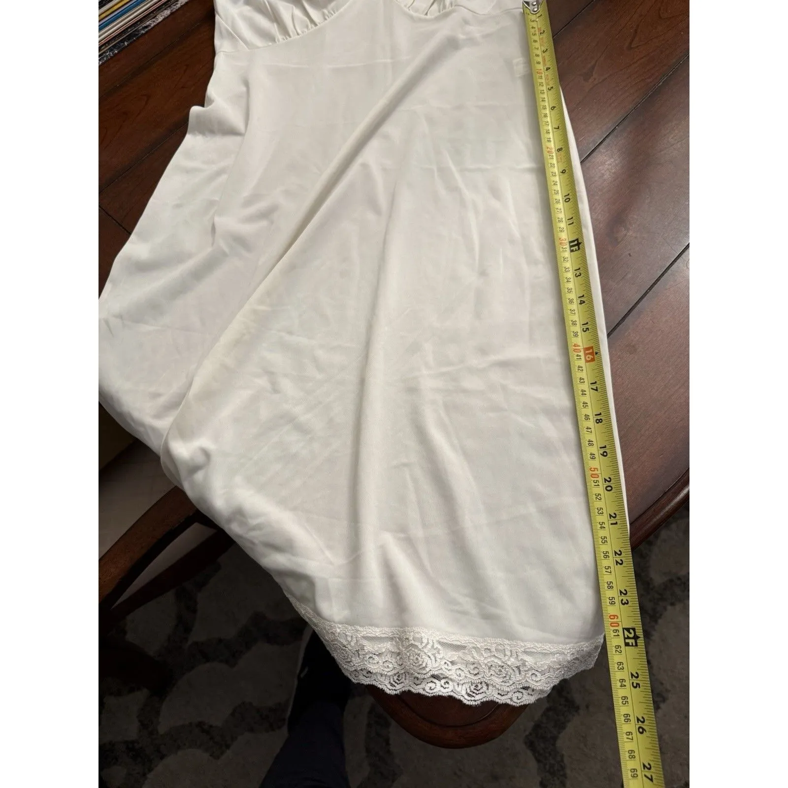 Cabernet Vintage Ivory Nylon‎ Silky Lace Trim Full Slip Women Size 36 Length 24” - Image 8