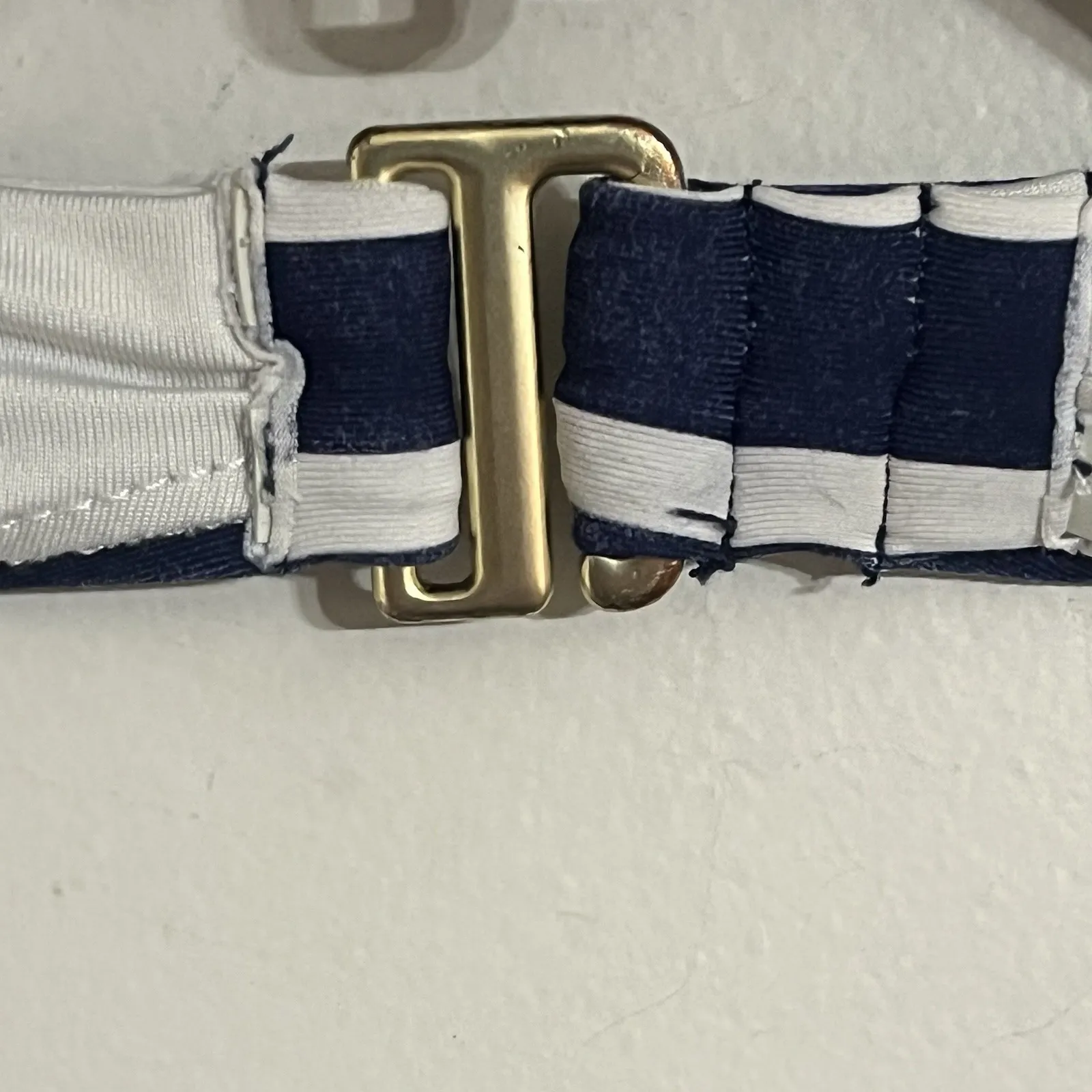 Lands End One-Piece Halter Swimsuit Women's Size Medium Blue & White Stripes - Image 2