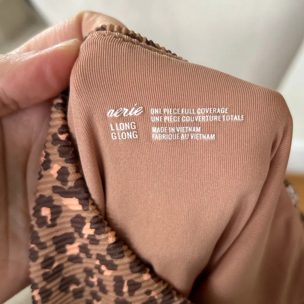 Aerie Brown Leopard Cheetah Print Strapless Cut Out Tie One Piece Swimsuit LONG - Image 5