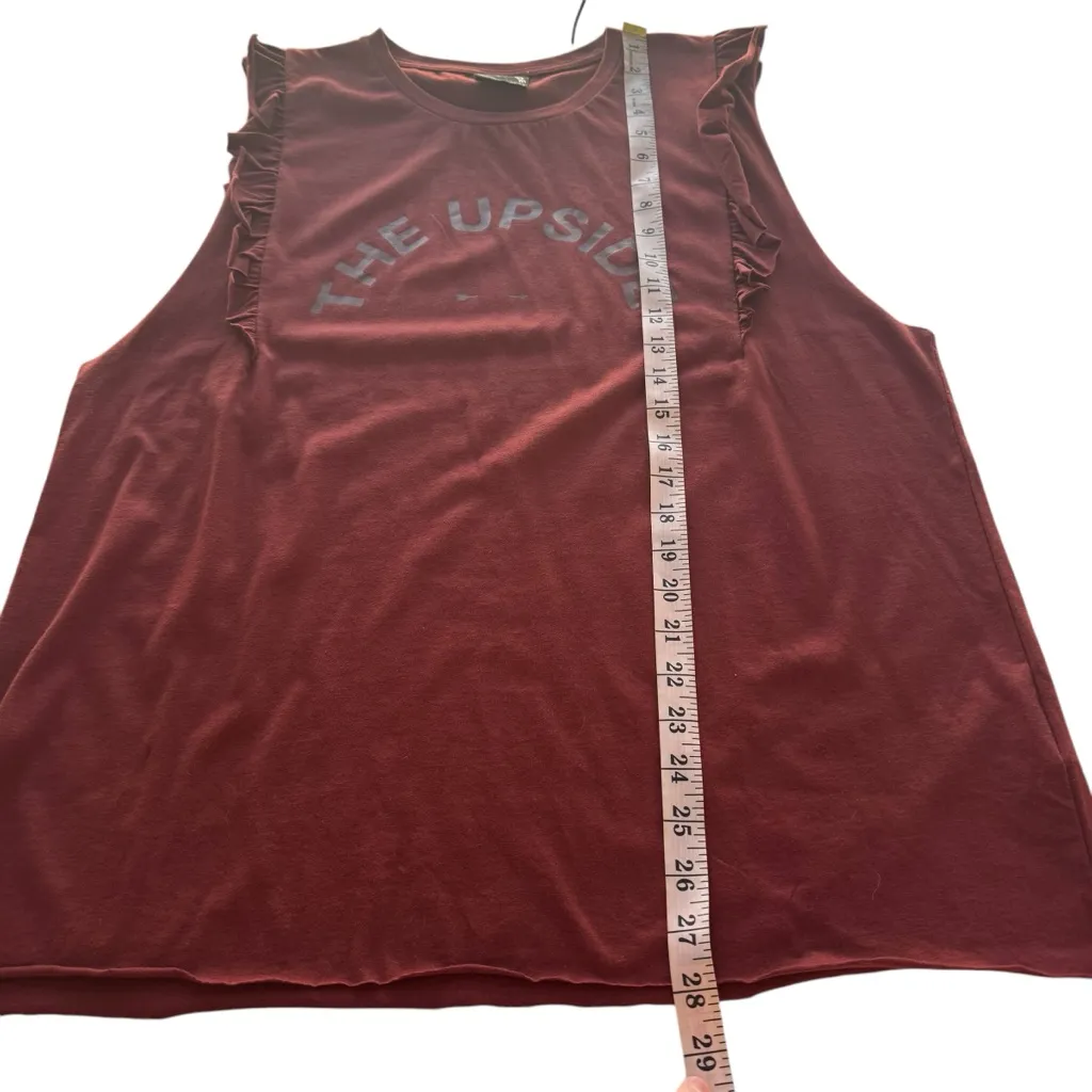 THE UPSIDE Logo Frill Muscle Tee Shirt Tank Maroon Ruffle Arrow‎ Sleeveless 12 Red - Image 14