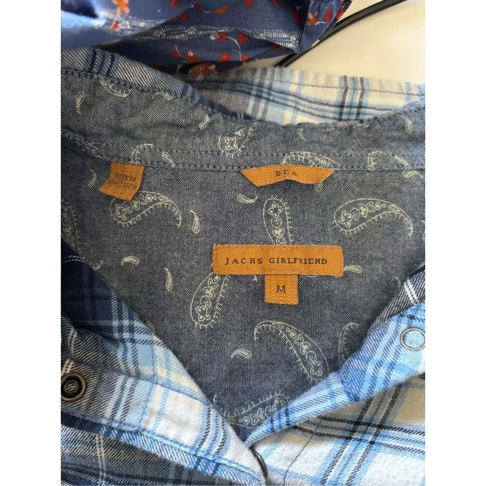 Jachs Girlfriend Bea Plaid Flannel Shirt Blue pearl snaps rollup cuff Women’s M - Image 2