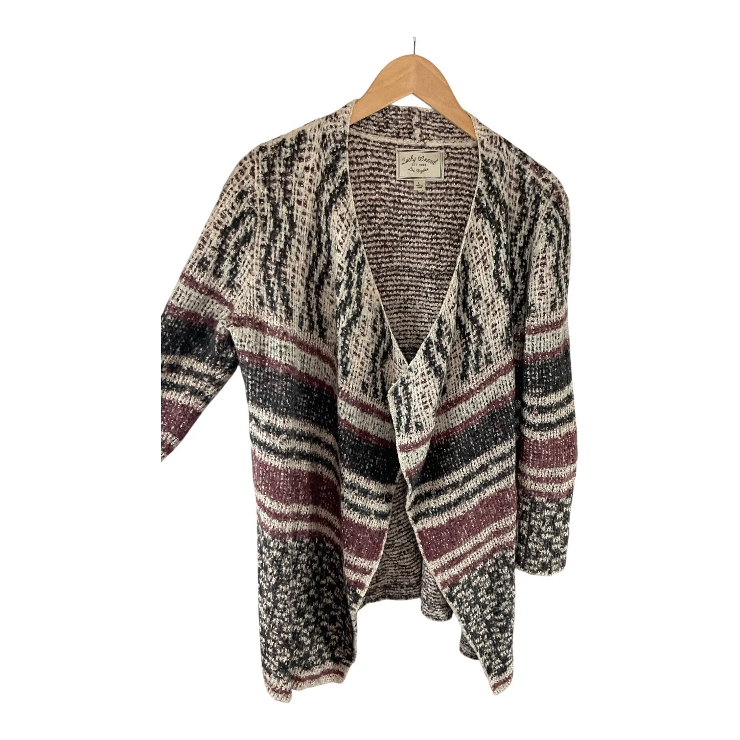 Lucky Brand Open Front Cardigan Sweater Knit Bohemian Style‎ Striped - Image 3