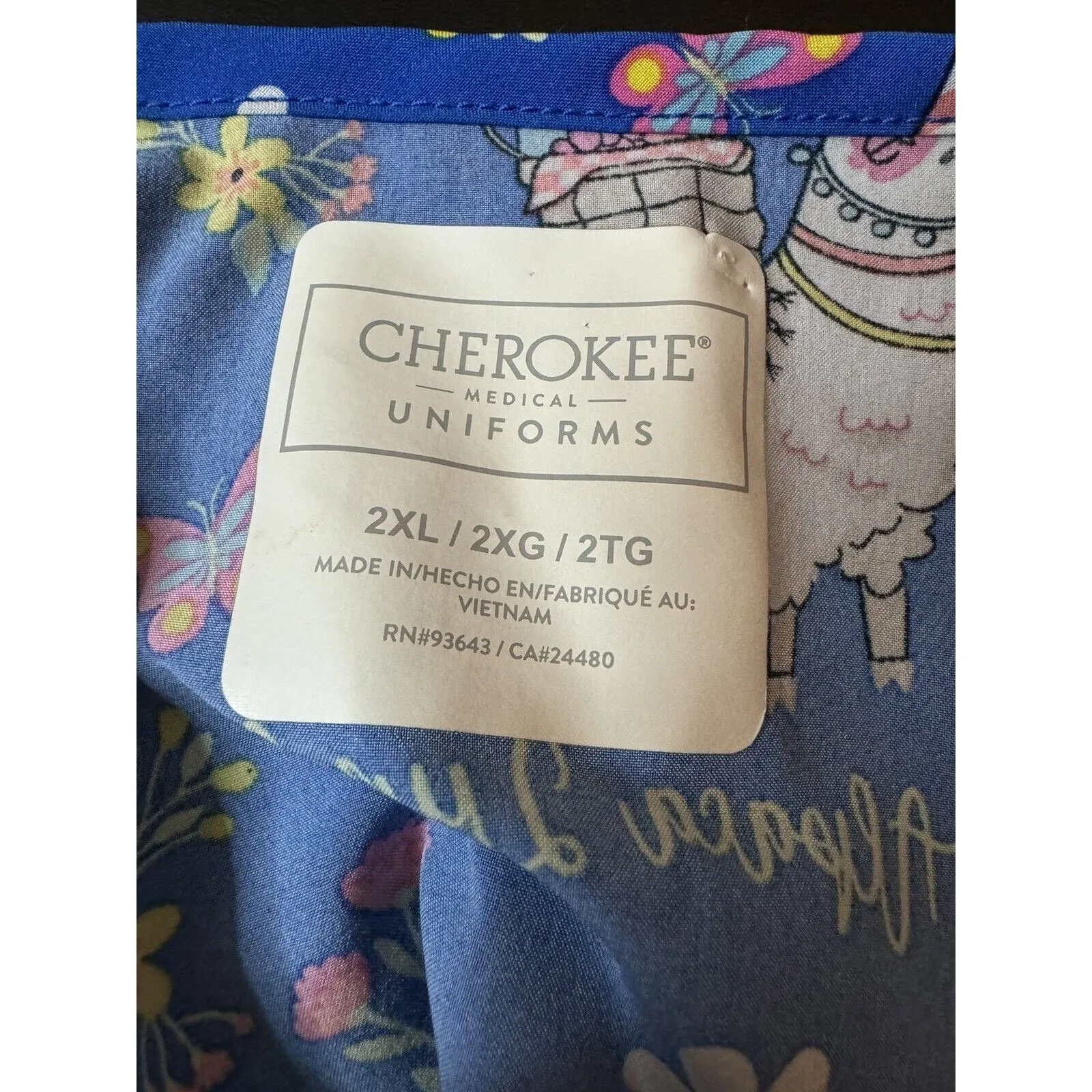 Alpaca Picnic Cherokee Scrubs Prints V Neck Top CK678 APPC Size 2XL Medical Vet - Image 7