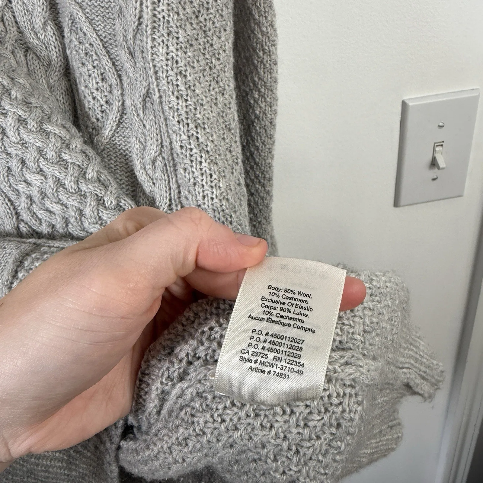 Babaton Erickson Turtleneck Wool Cashmere Cable Knit Sweater Grey Womens Medium - Image 7