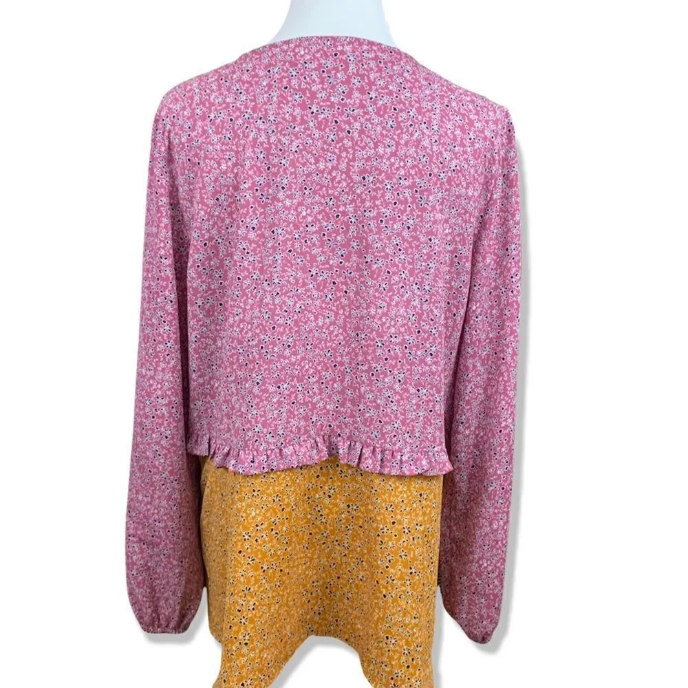 LOGO Lori Goldstein flowy floral boho flounce mauve and goldenrod S - Image 3