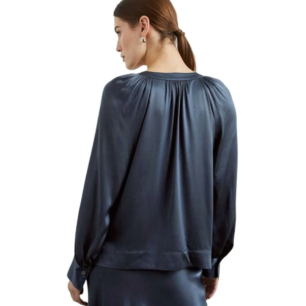 Rails Wynna Satin Long Sleeve V-Neck Ruched Blouse Deep Sea Steely Blue Size S - Image 5